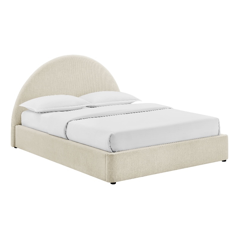 Resort King Arched Upholstered Fabric Storage Platform Bed in Ecru