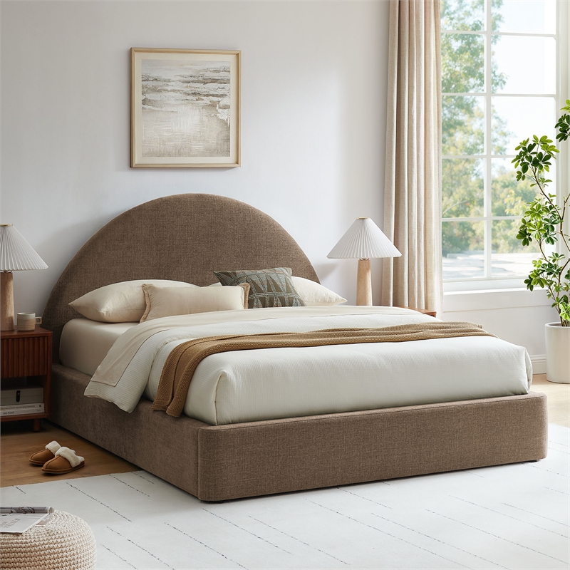 Resort Queen Arched Upholstered Fabric Storage Platform Bed