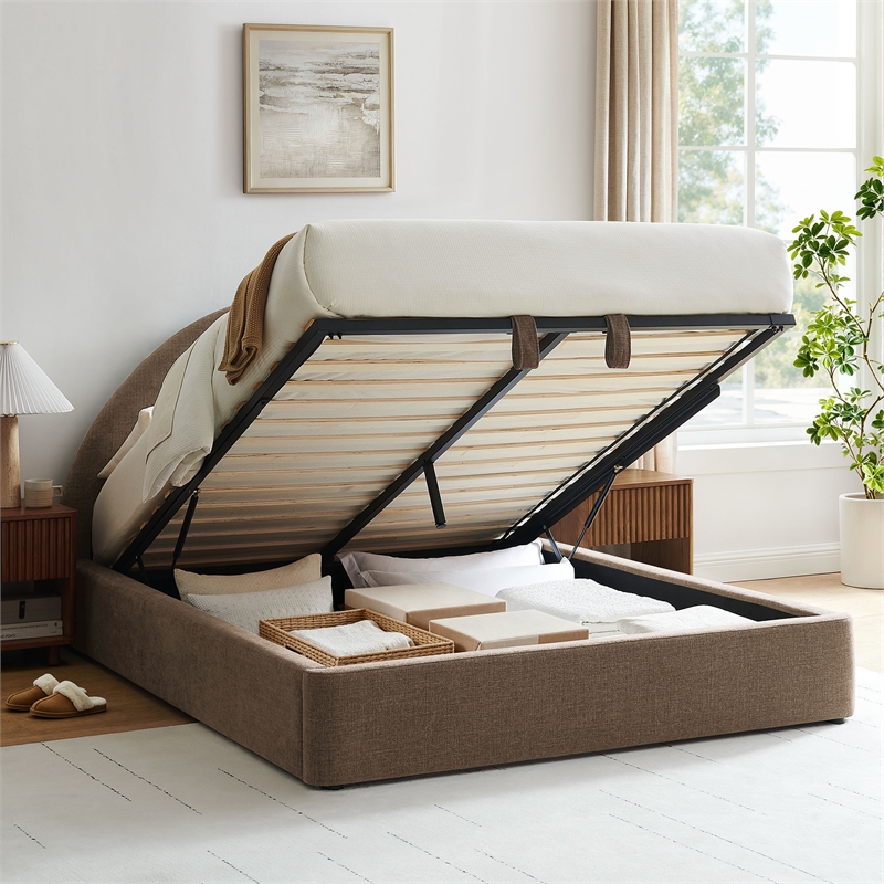 Resort Queen Arched Upholstered Fabric Storage Platform Bed