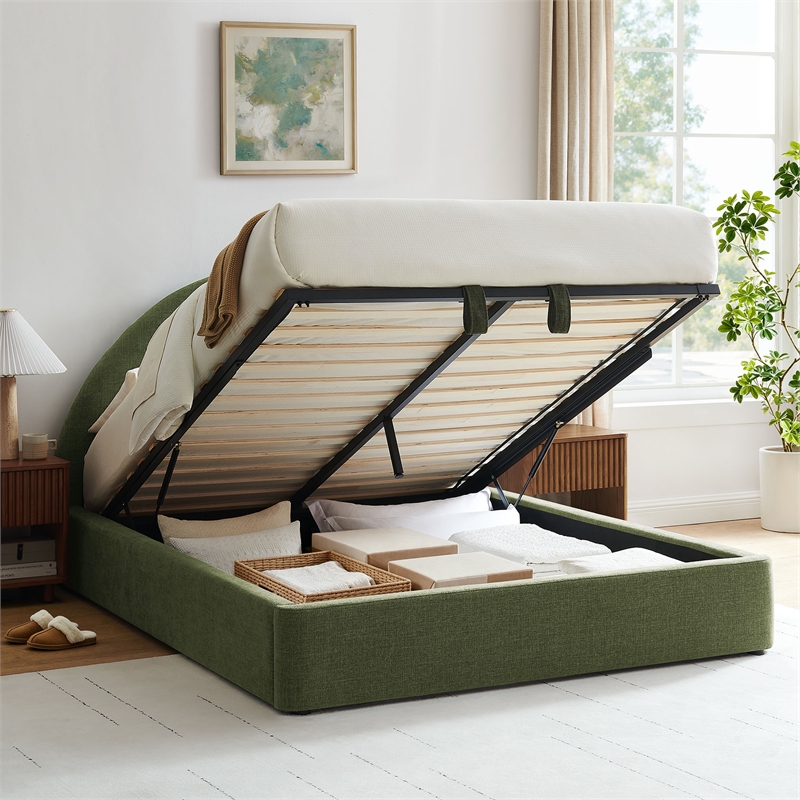 Resort Queen Arched Upholstered Fabric Storage Platform Bed