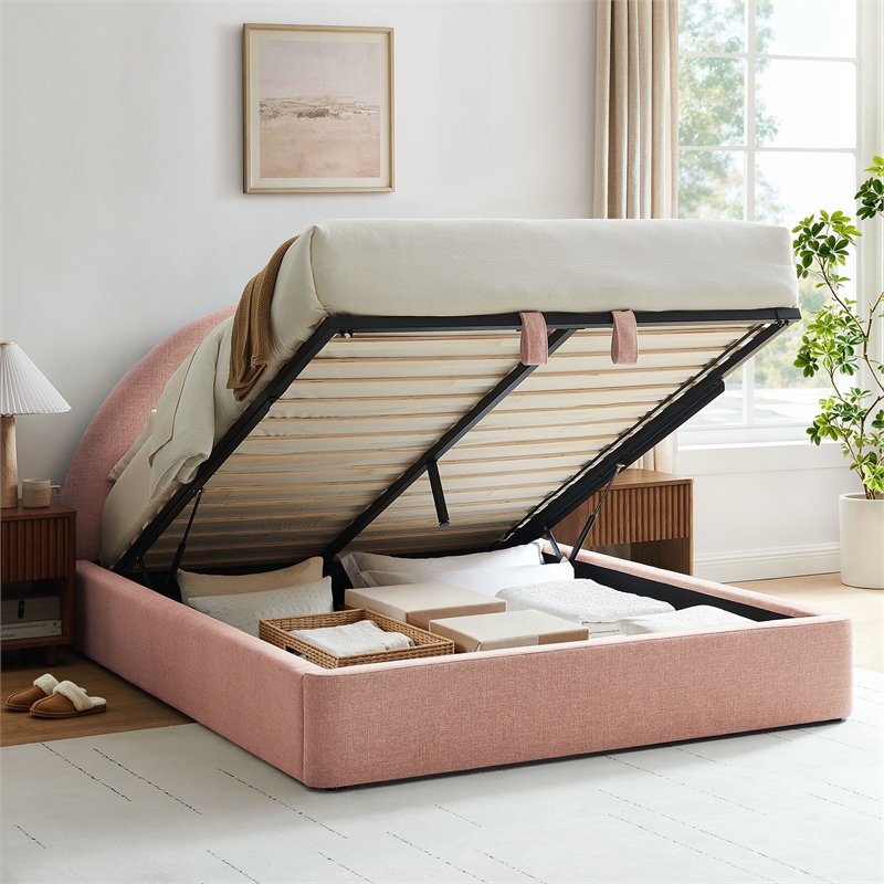 Resort Queen Arched Upholstered Fabric Storage Platform Bed