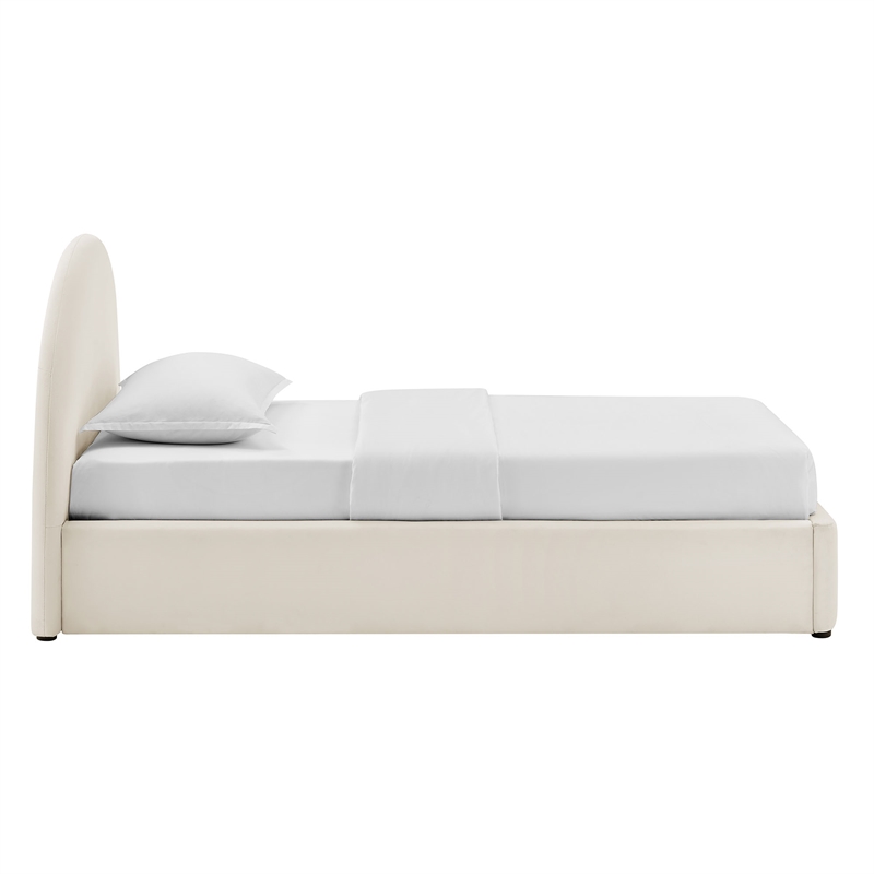 Resort Twin Arched Performance Velvet Storage Platform Bed in Alabaster