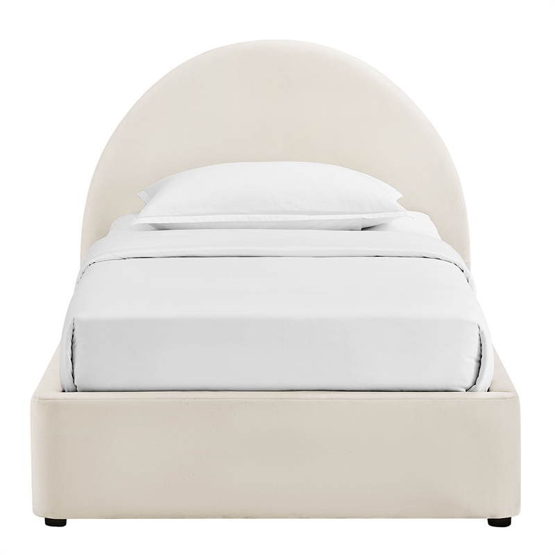 Resort Twin Arched Performance Velvet Storage Platform Bed in Alabaster