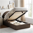 Resort Twin Arched Velvet Storage Platform Bed in Chocolate Brown