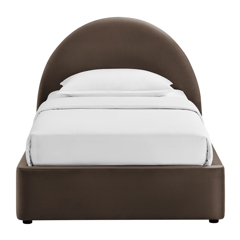Resort Twin Arched Velvet Storage Platform Bed in Chocolate Brown