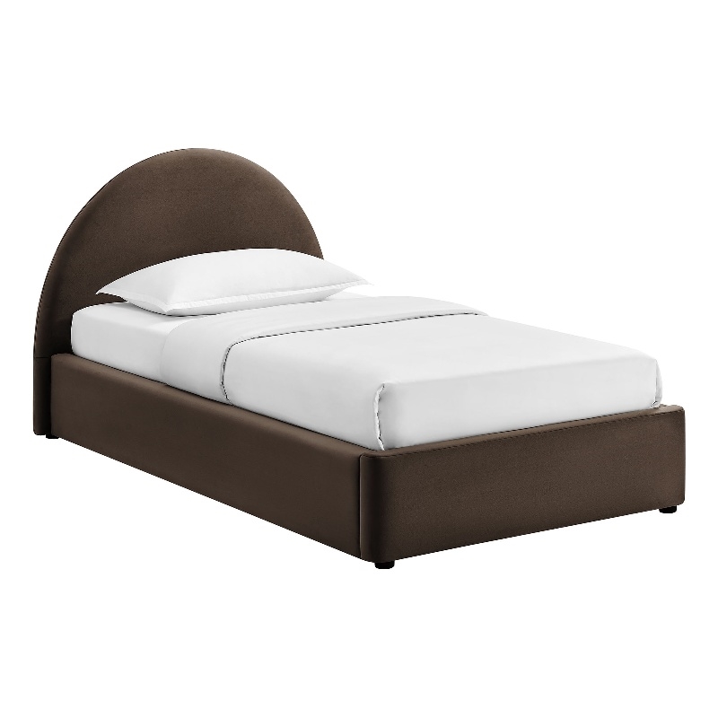 Resort Twin Arched Velvet Storage Platform Bed in Chocolate Brown