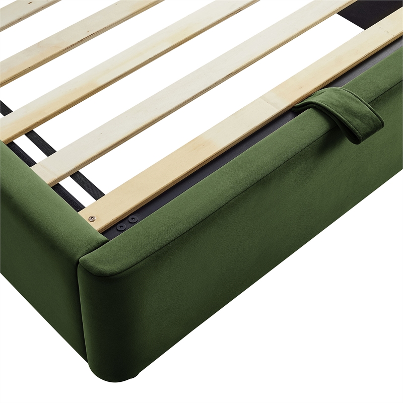 Resort Twin Arched Performance Velvet Storage Platform Bed in Moss Green