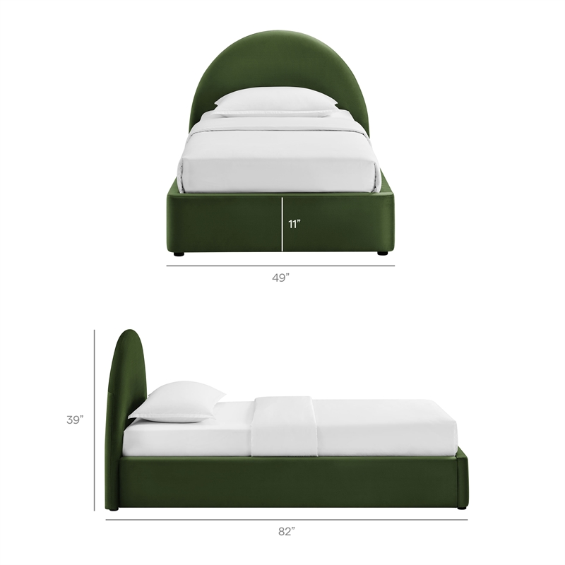 Resort Twin Arched Performance Velvet Storage Platform Bed in Moss Green