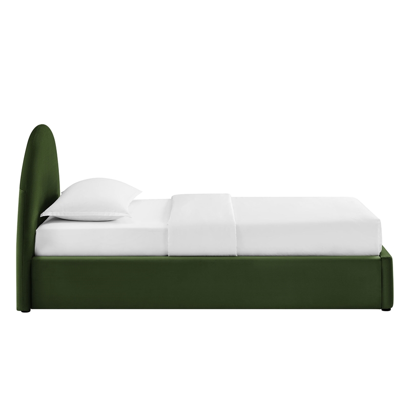 Resort Twin Arched Performance Velvet Storage Platform Bed in Moss Green
