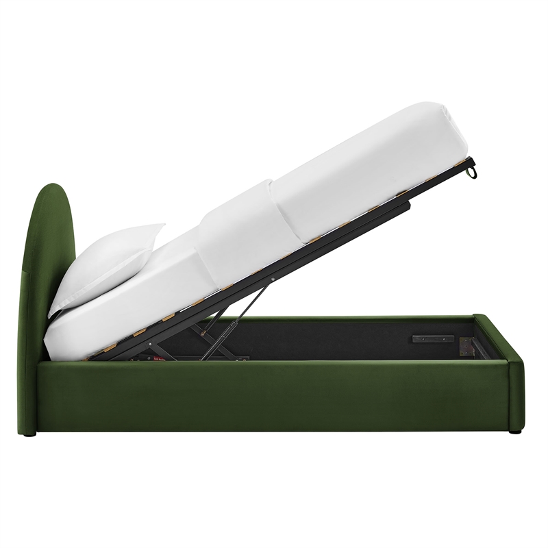Resort Twin Arched Performance Velvet Storage Platform Bed in Moss Green