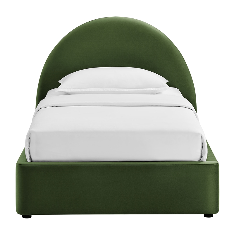 Resort Twin Arched Performance Velvet Storage Platform Bed in Moss Green