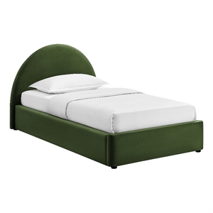 Resort Twin Arched Performance Velvet Storage Platform Bed in Moss Green