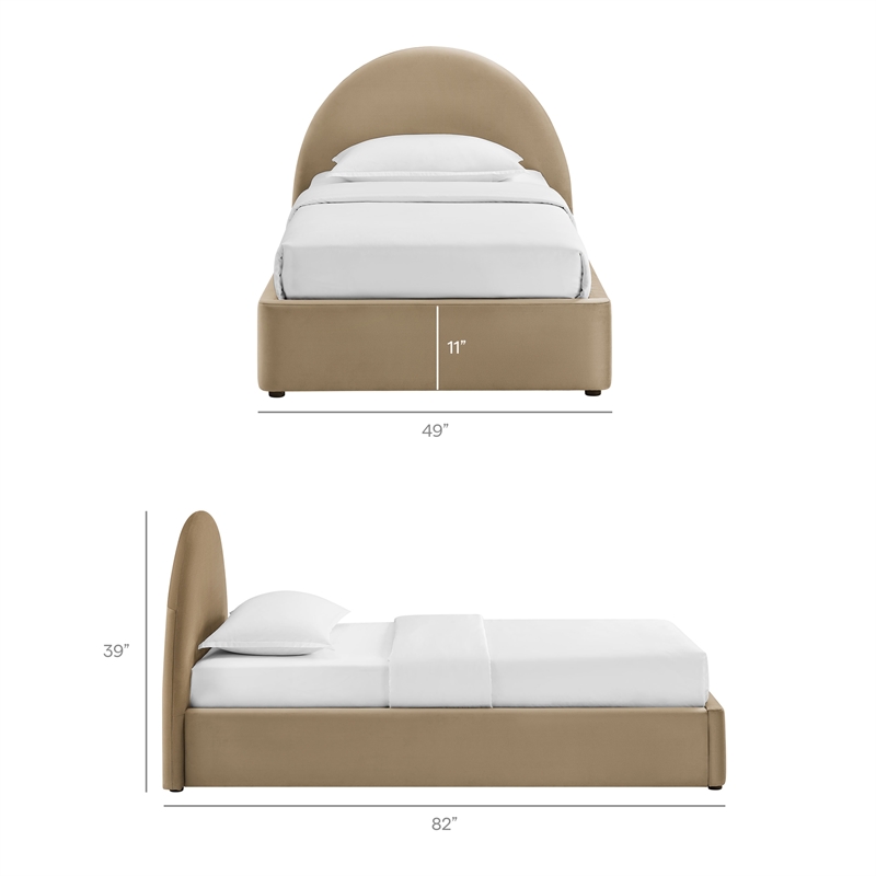 Resort Twin Arched Performance Velvet Storage Platform Bed in Taupe