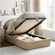 Resort Twin Arched Performance Velvet Storage Platform Bed in Taupe