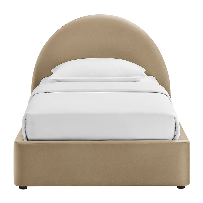 Resort Twin Arched Performance Velvet Storage Platform Bed in Taupe
