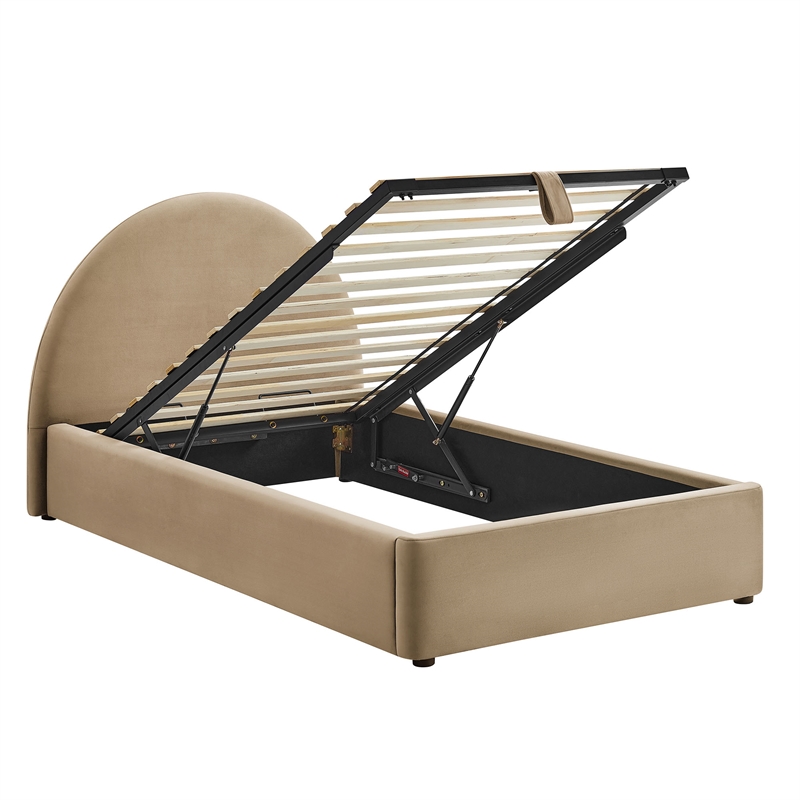 Resort Twin Arched Performance Velvet Storage Platform Bed in Taupe