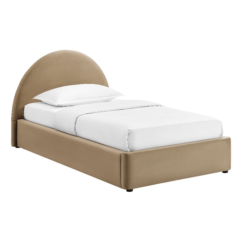 Resort Twin Arched Performance Velvet Storage Platform Bed in Taupe