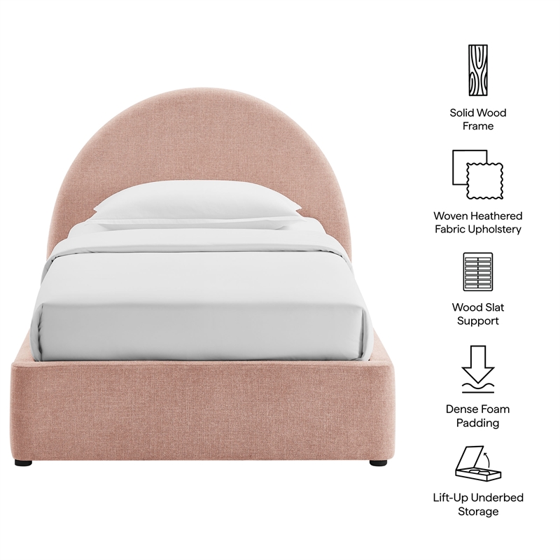 Resort Twin Arched Upholstered Fabric Storage Platform Bed in Blush
