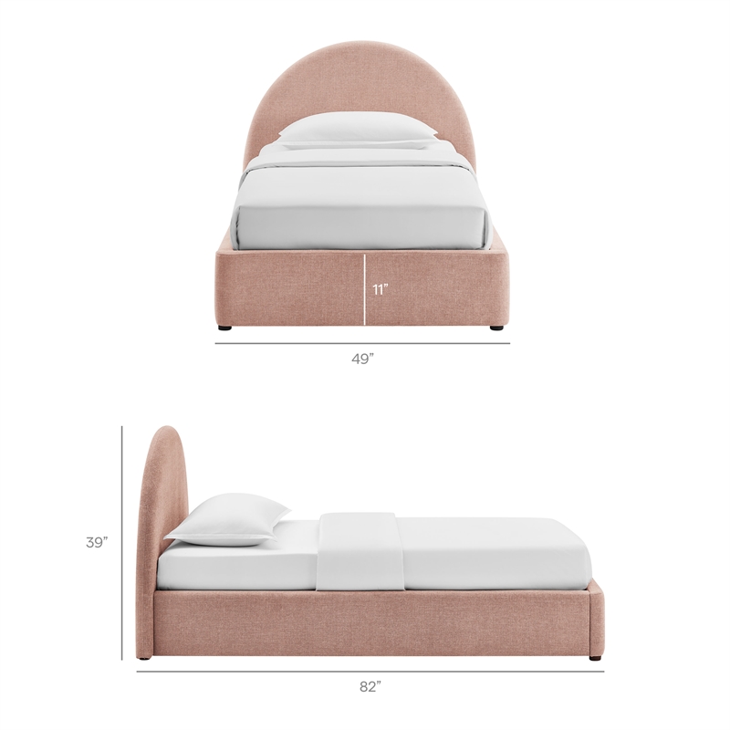 Resort Twin Arched Upholstered Fabric Storage Platform Bed in Blush
