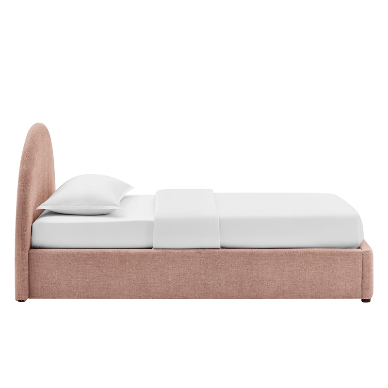 Resort Twin Arched Upholstered Fabric Storage Platform Bed in Blush
