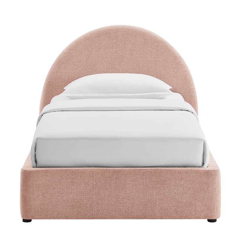 Resort Twin Arched Upholstered Fabric Storage Platform Bed in Blush