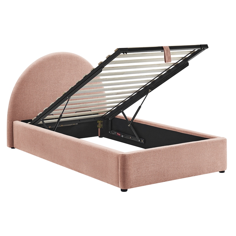 Resort Twin Arched Upholstered Fabric Storage Platform Bed in Blush
