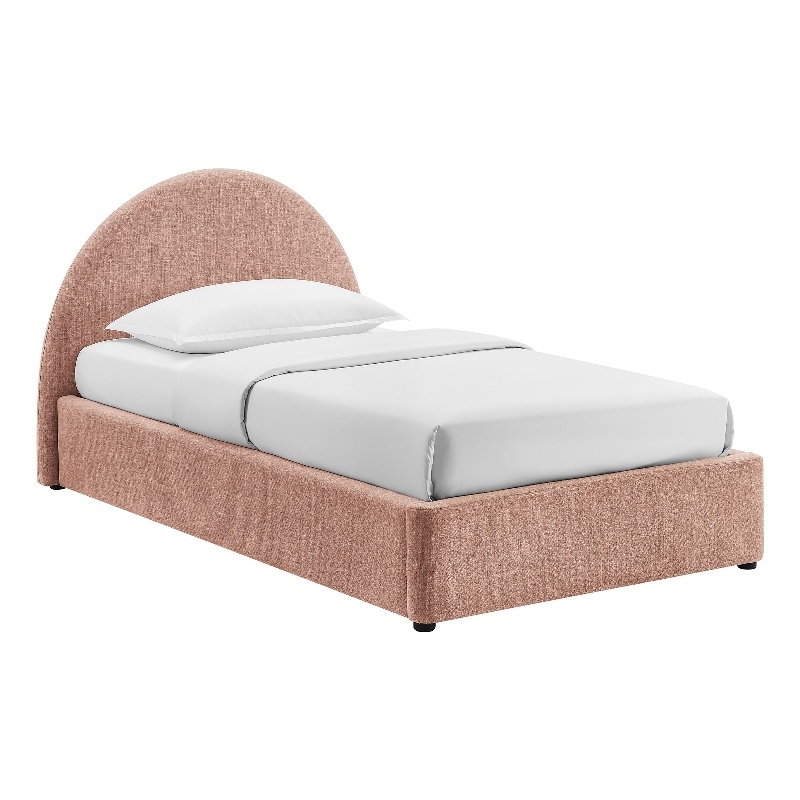 Resort Twin Arched Upholstered Fabric Storage Platform Bed in Blush
