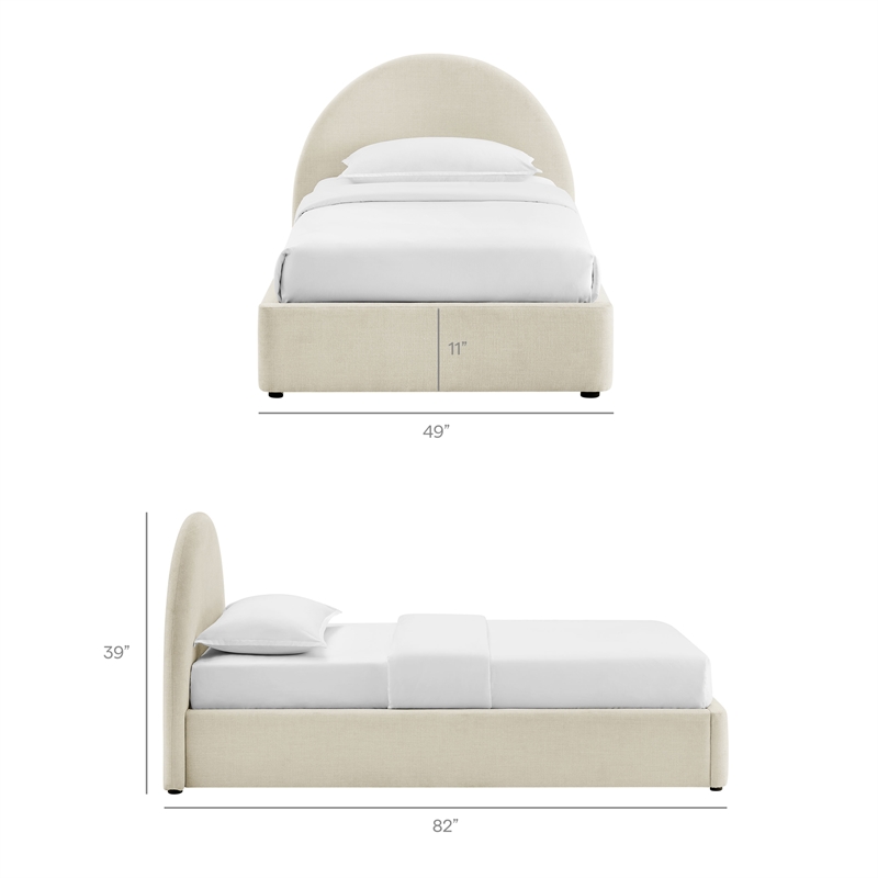 Resort Twin Arched Upholstered Fabric Storage Platform Bed in Ecru
