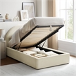 Resort Twin Arched Upholstered Fabric Storage Platform Bed in Ecru