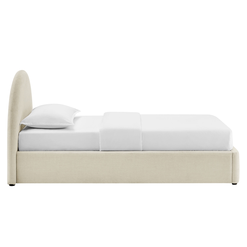 Resort Twin Arched Upholstered Fabric Storage Platform Bed in Ecru
