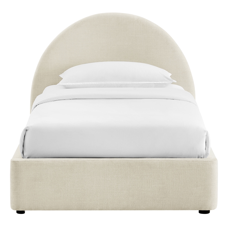 Resort Twin Arched Upholstered Fabric Storage Platform Bed in Ecru