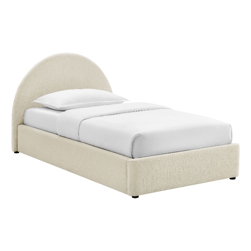 Resort Twin Arched Upholstered Fabric Storage Platform Bed in Ecru