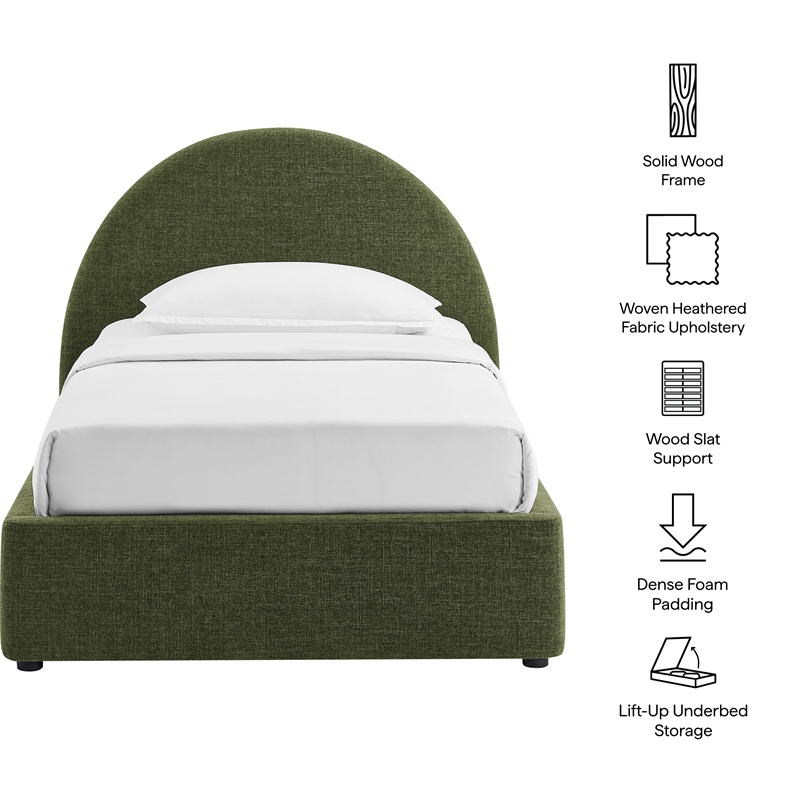 Resort Twin Arched Upholstered Fabric Storage Platform Bed in Foliage