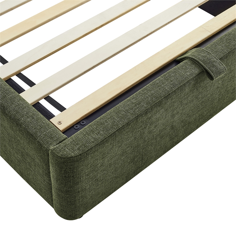 Resort Twin Arched Upholstered Fabric Storage Platform Bed in Foliage