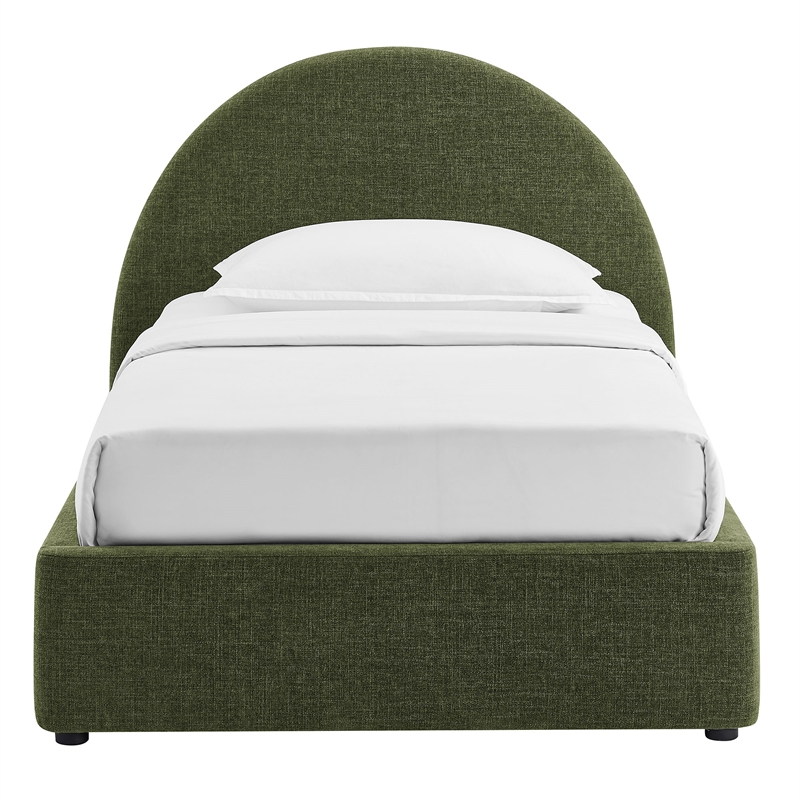 Resort Twin Arched Upholstered Fabric Storage Platform Bed in Foliage