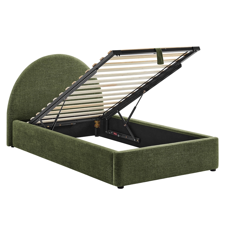 Resort Twin Arched Upholstered Fabric Storage Platform Bed in Foliage