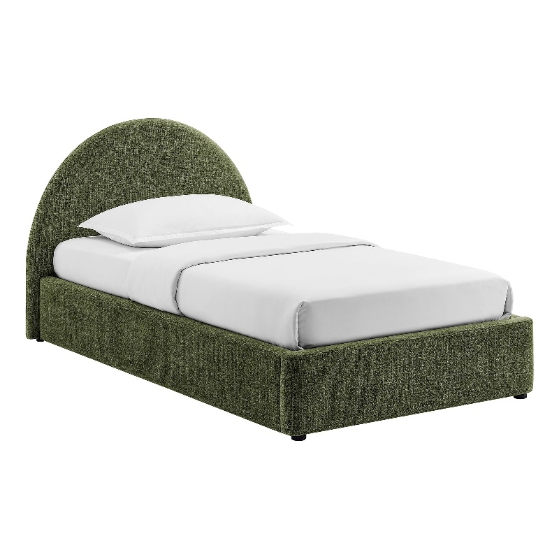 Resort Twin Arched Upholstered Fabric Storage Platform Bed in Foliage