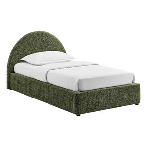Resort Twin Arched Upholstered Fabric Storage Platform Bed in Foliage