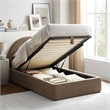 Resort Twin Arched Upholstered Fabric Storage Platform Bed in Mocha