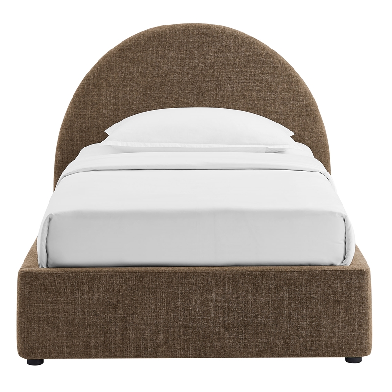 Resort Twin Arched Upholstered Fabric Storage Platform Bed in Mocha