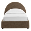 Resort Twin Arched Upholstered Fabric Storage Platform Bed in Mocha