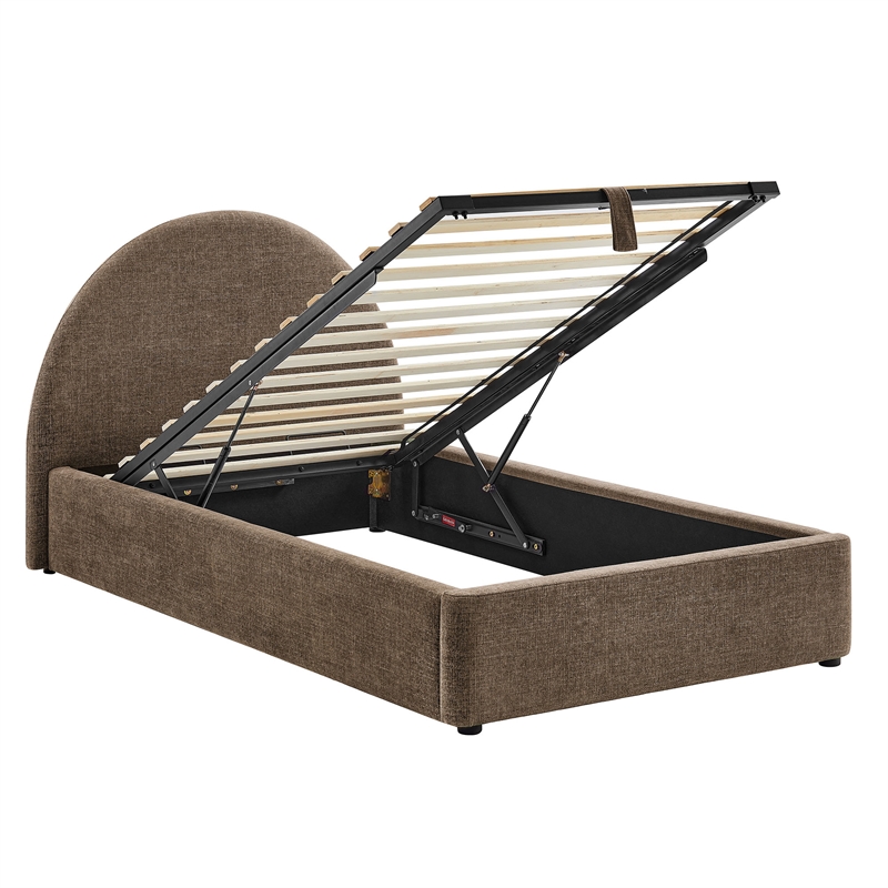 Resort Twin Arched Upholstered Fabric Storage Platform Bed in Mocha