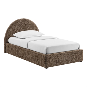 Resort Twin Arched Upholstered Fabric Storage Platform Bed in Mocha