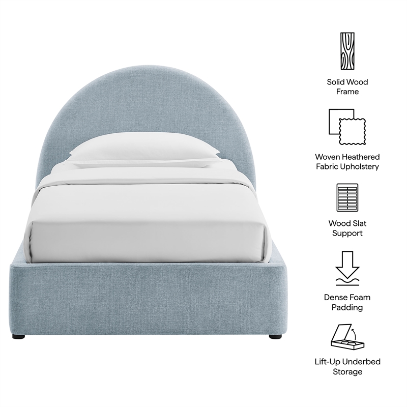 Resort Twin Arched Upholstered Fabric Storage Platform Bed in Sky