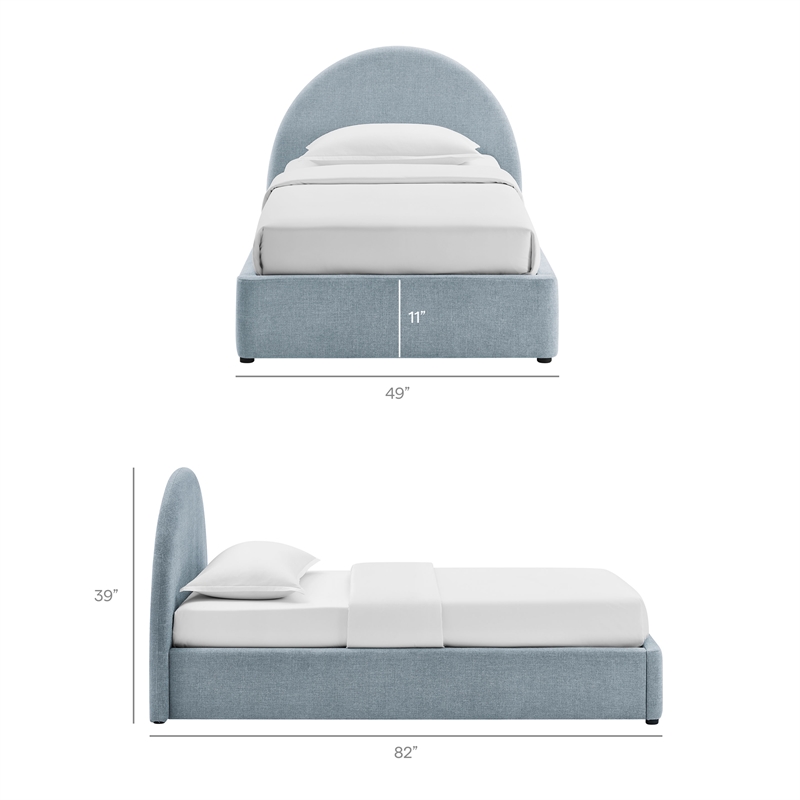 Resort Twin Arched Upholstered Fabric Storage Platform Bed in Sky