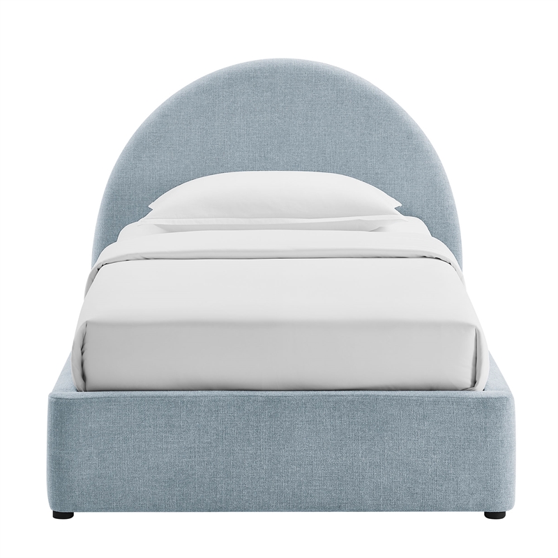 Resort Twin Arched Upholstered Fabric Storage Platform Bed in Sky