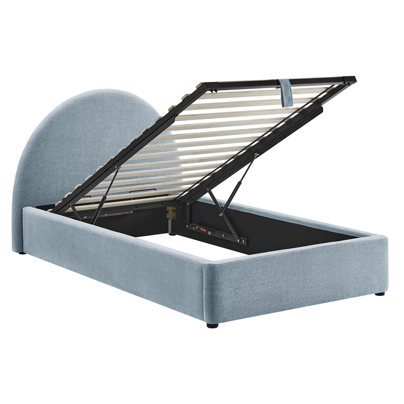 Resort Twin Arched Upholstered Fabric Storage Platform Bed in Sky