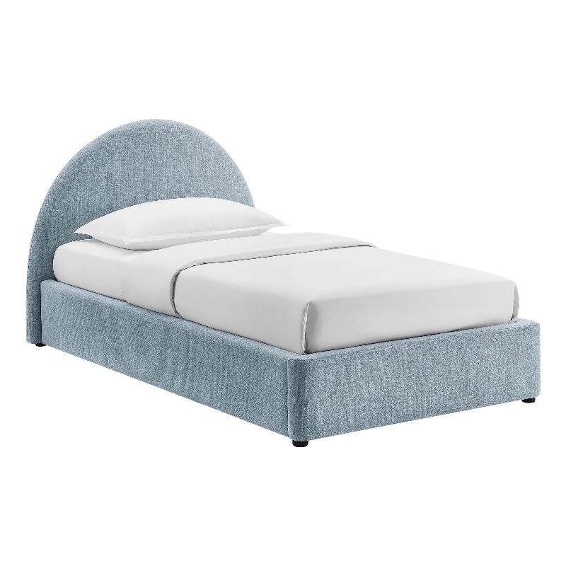 Resort Twin Arched Upholstered Fabric Storage Platform Bed in Sky
