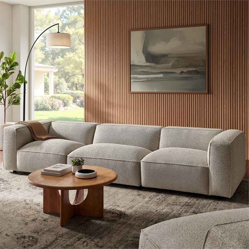 Auren Lattice Boucle 3 Piece Sectional in Fog