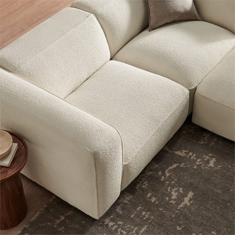 Auren Lattice Boucle 3 Piece Sectional with Ottoman in Cream